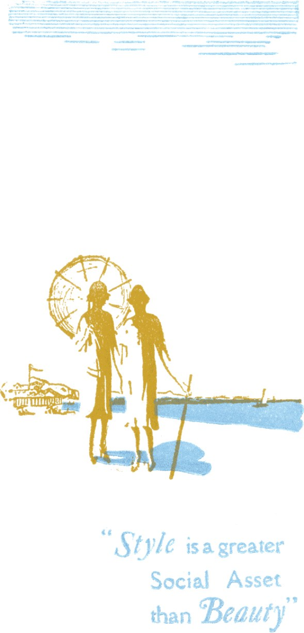 Plakat mit minimalistischem Design, das zwei Menschen zeigt, die sich umarmen, sowie den Satz "Style ist ein größeres soziales Kapital als Schönheit" in fetter schwarzer Schrift darüber, vor einem weißen Hintergrund mit einem hellblauen Rand.