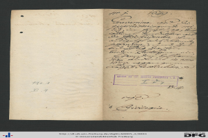 Offenes Buch mit handgeschriebenem Text auf altem Papier, das Wasserzeichen aufweist, wahrscheinlich ein Dokument aus der Bundesrepublik Deutschland.