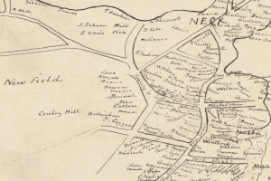 Ein detaillierter alter Stadtplan von Neuem Feld mit Straßen, Gebäuden, Sehenswürdigkeiten und geschwungener Schrift, umgeben von einem dünnen schwarzen Rand.