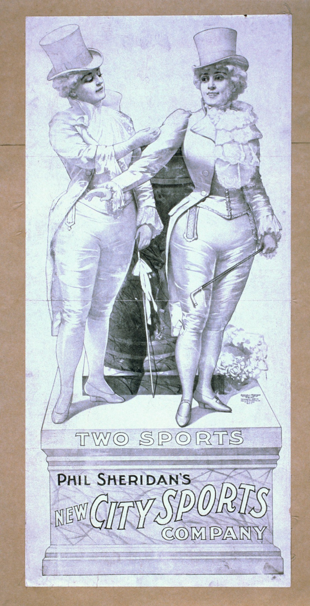 Plakat für die neue Sportfirma von Phil Sheridan mit zwei Personen nebeneinander und Textbeschreibung.