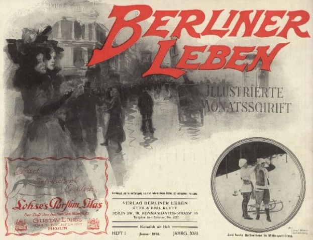 Altes Buch mit dem Titel "Berliner Leben" zeigt ein Foto von Menschen in traditioneller deutscher Tracht auf dem Cover.