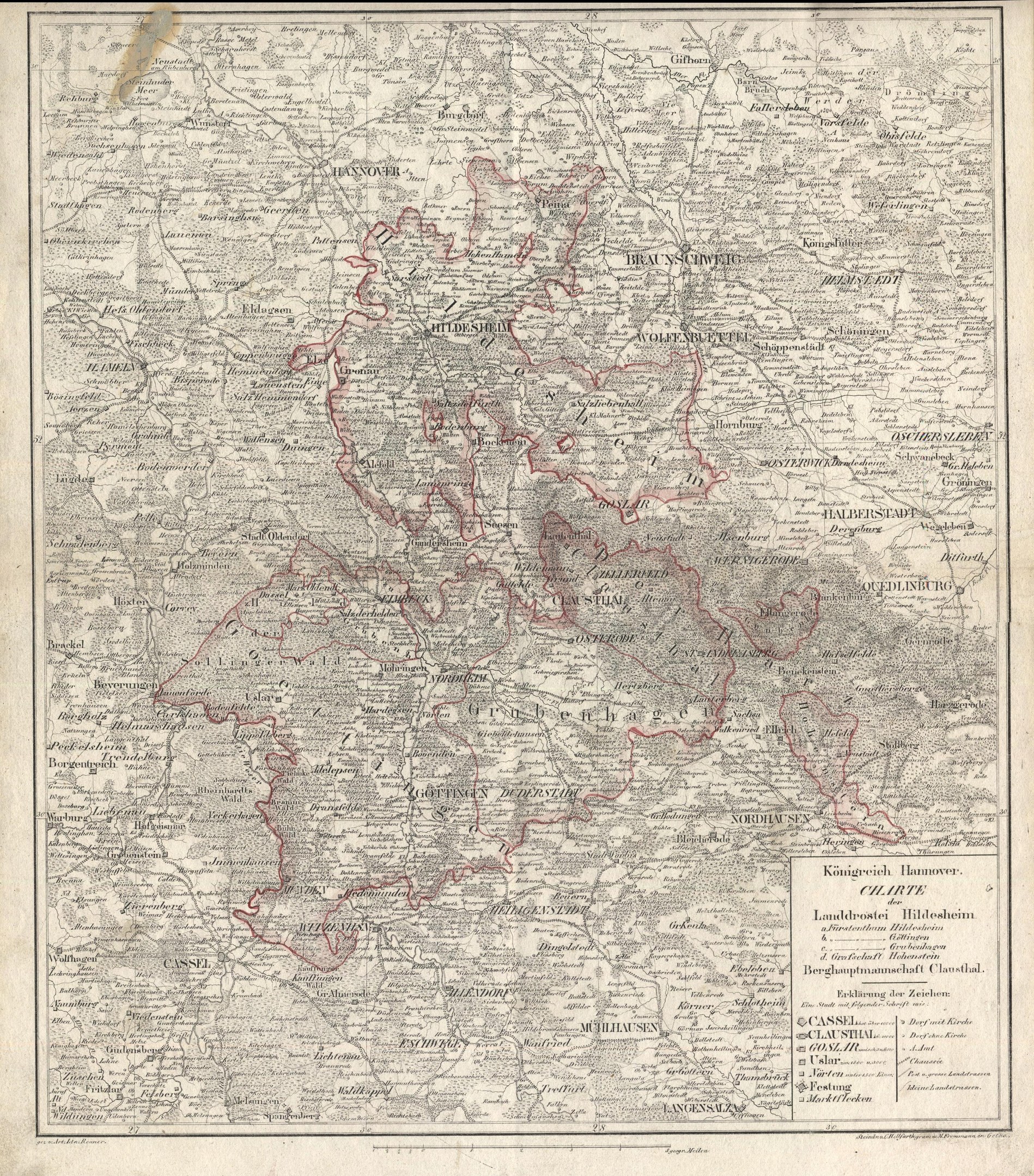 Alte Deutschlandkarte mit schwarzer Grenze und Text, zeigt detaillierte provinzielle Einteilungen.