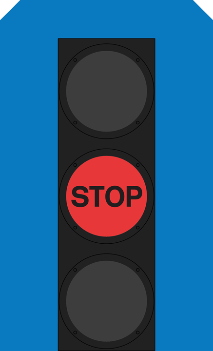 Eine Ampel mit rotem Haltesignal auf blauem Hintergrund.