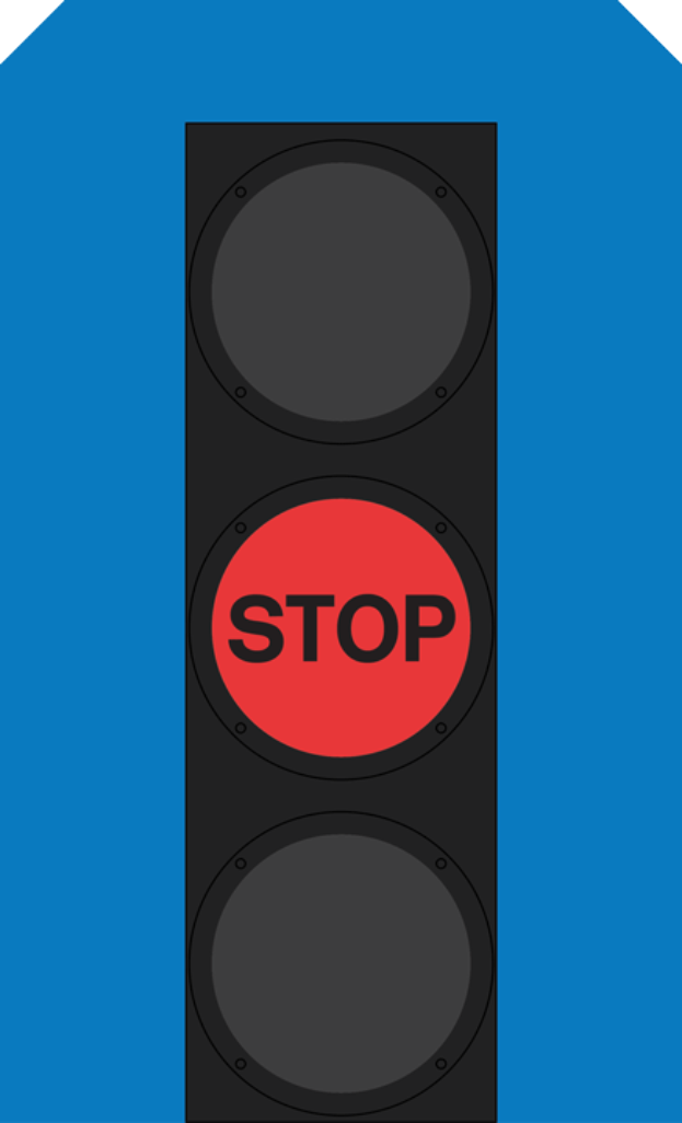 Eine Ampel mit rotem Haltesignal auf blauem Hintergrund.