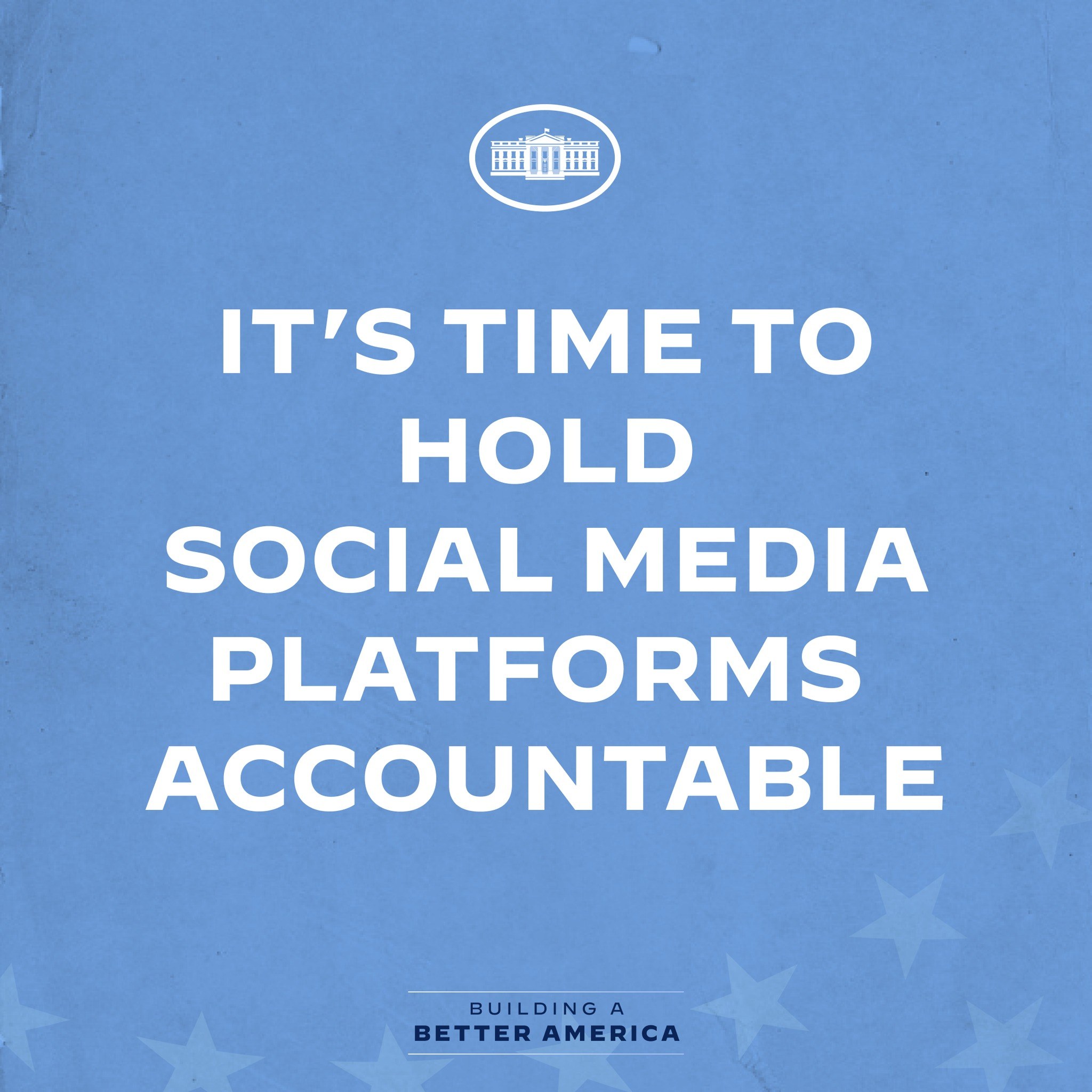 Ein Plakat mit fettem schwarzem Text auf einem weißen Hintergrund, der 'Es ist an der Zeit, Social-Media-Plattformen zur Rechenschaft zu ziehen' lautet, eingerahmt von einem dünnen schwarzen Rand.