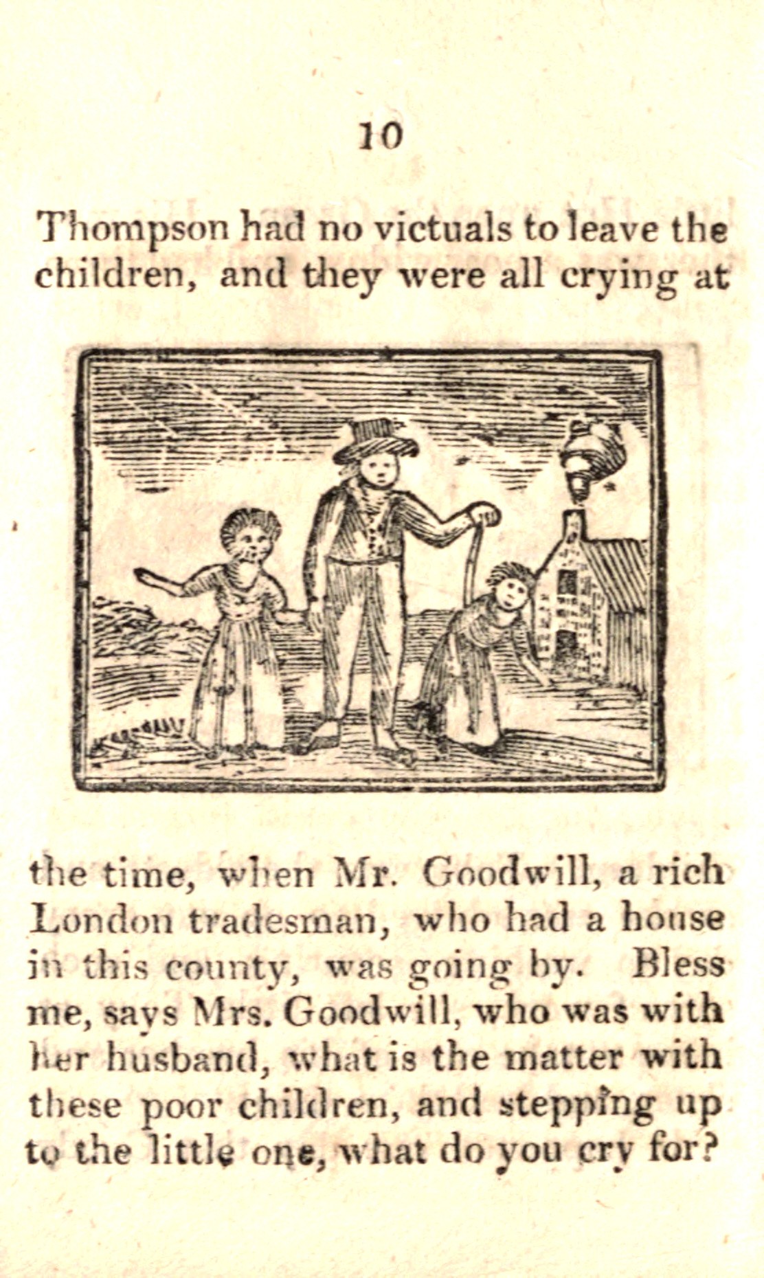 Ein Blatt Papier mit einer Zeichnung eines verzweifelten Mannes, der zwei weinende Kinder hält, begleitet von handgeschriebenem Text, der ihren emotionalen Zustand beschreibt.