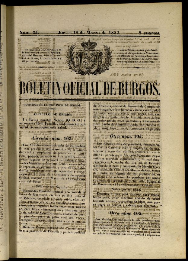 Offenes Buch mit schwarzem Hintergrund, das ein Wappen, Text und ein offizielles Burgos-Logo zeigt.