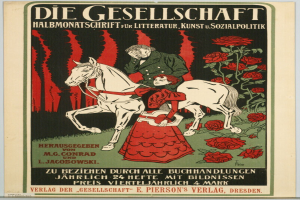 Ein deutsches Propagandaplakat mit einem Mann und einer Frau auf einem Pferd umgeben von Rosen, mit Text zu einem Ereignis.