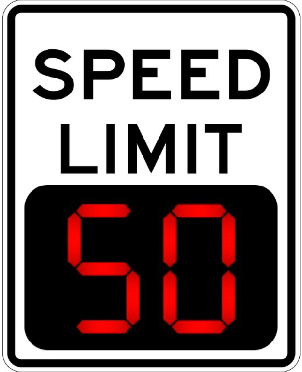 Geschwindigkeitsbegrenzungsschild mit der Aufschrift "Geschwindigkeitsbegrenzung" und "50 mph."