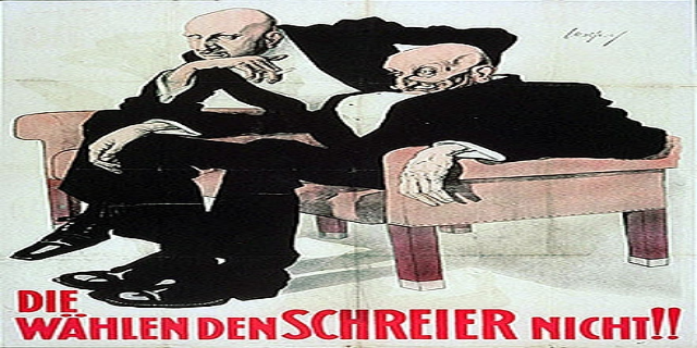 Ein deutsches Propagandaplakat der NSDAP mit zwei Männern auf einem Sofa, mit Textinformationen zur Partei.