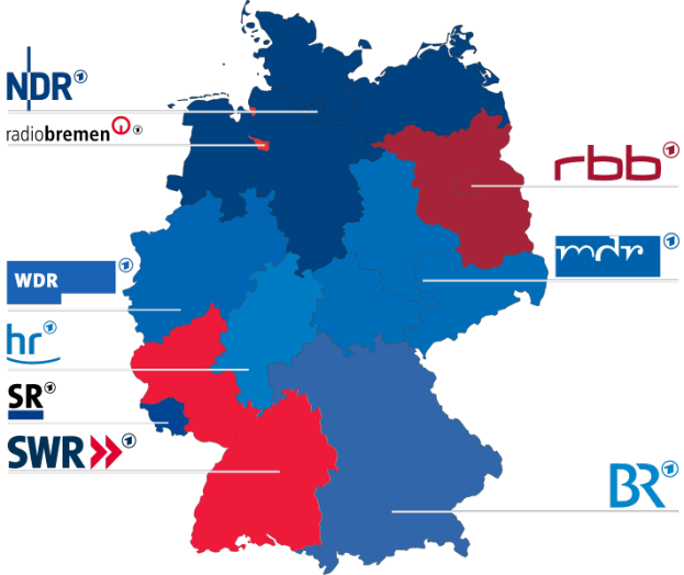 Eine Deutschlandkarte mit rot und blau hervorgehobenen Bundesländern, die die Ergebnisse der Wahl 2016 zeigen, einschließlich der Namen der Kandidaten und des Wahldatums.